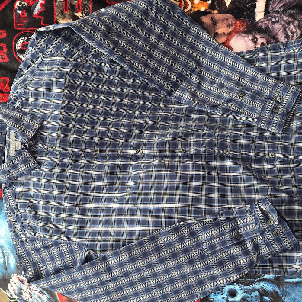 Van Heusen Navy and Light Blue Checkered Shirt Boys Large 14-16